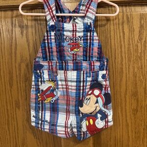 Vintage Disney Parks Mickey Mouse Plaid Short Overalls 12M